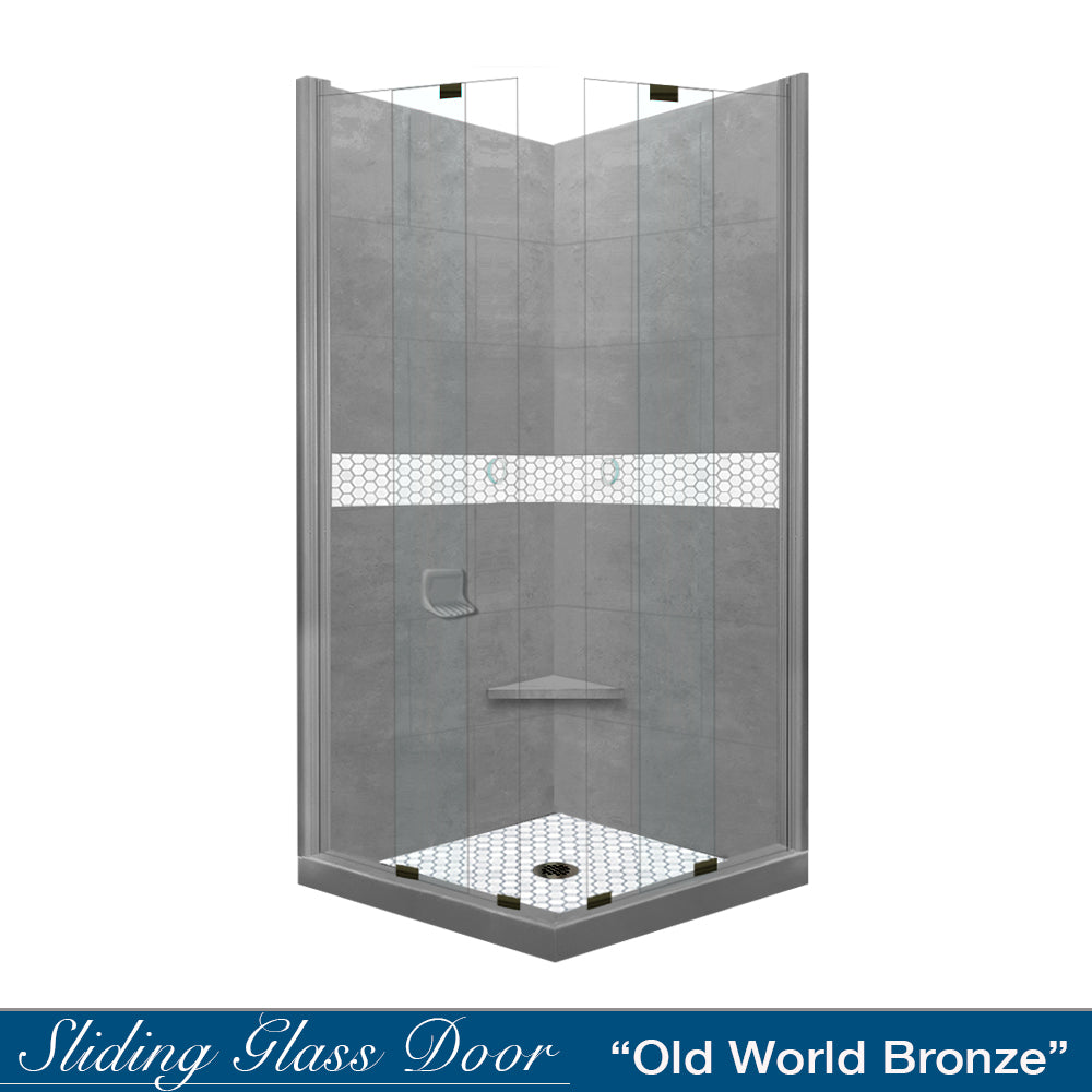 Corner Wet Cement Sistine Stone & Pearl Hex Mosaic Accent Shower Corner Wet Cement Sistine Stone & Pearl Hex Mosaic Accent Shower