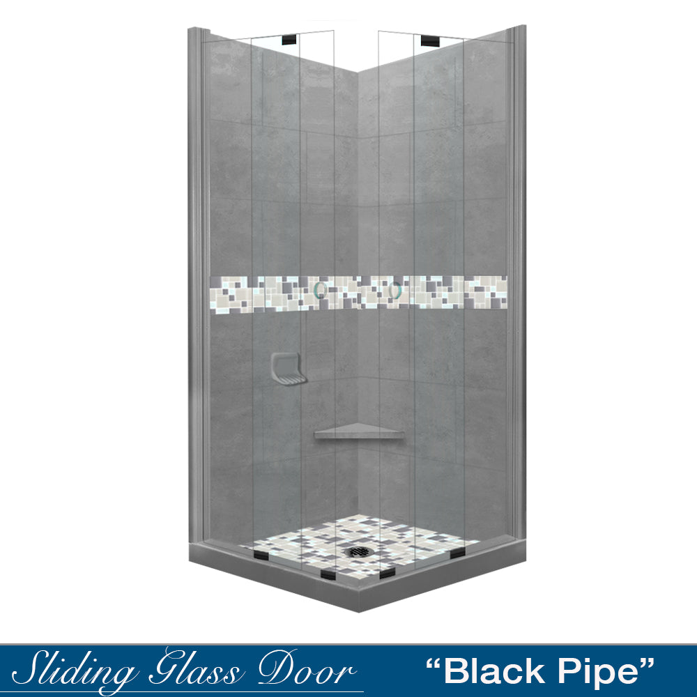 Corner Wet Cement Sistine Stone & Newport Mosaic Accent Shower Remodel Kit
