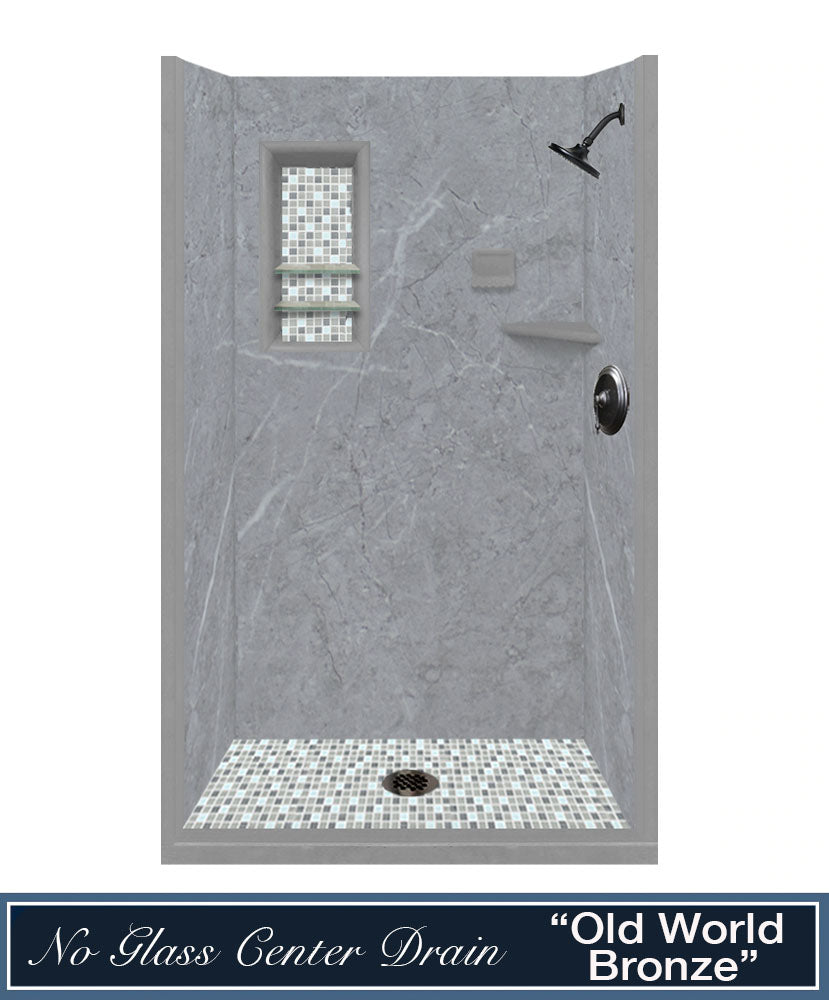 In Stock 36" X 36" Grio Marble Del Mar Mosaic Shower Kit