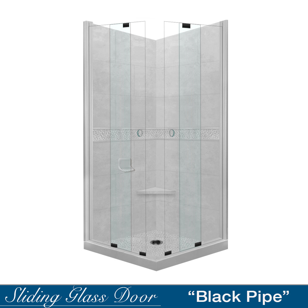 Corner Portland Cement Sistine Stone & Pebble Stone Accent Shower Remodel Kit