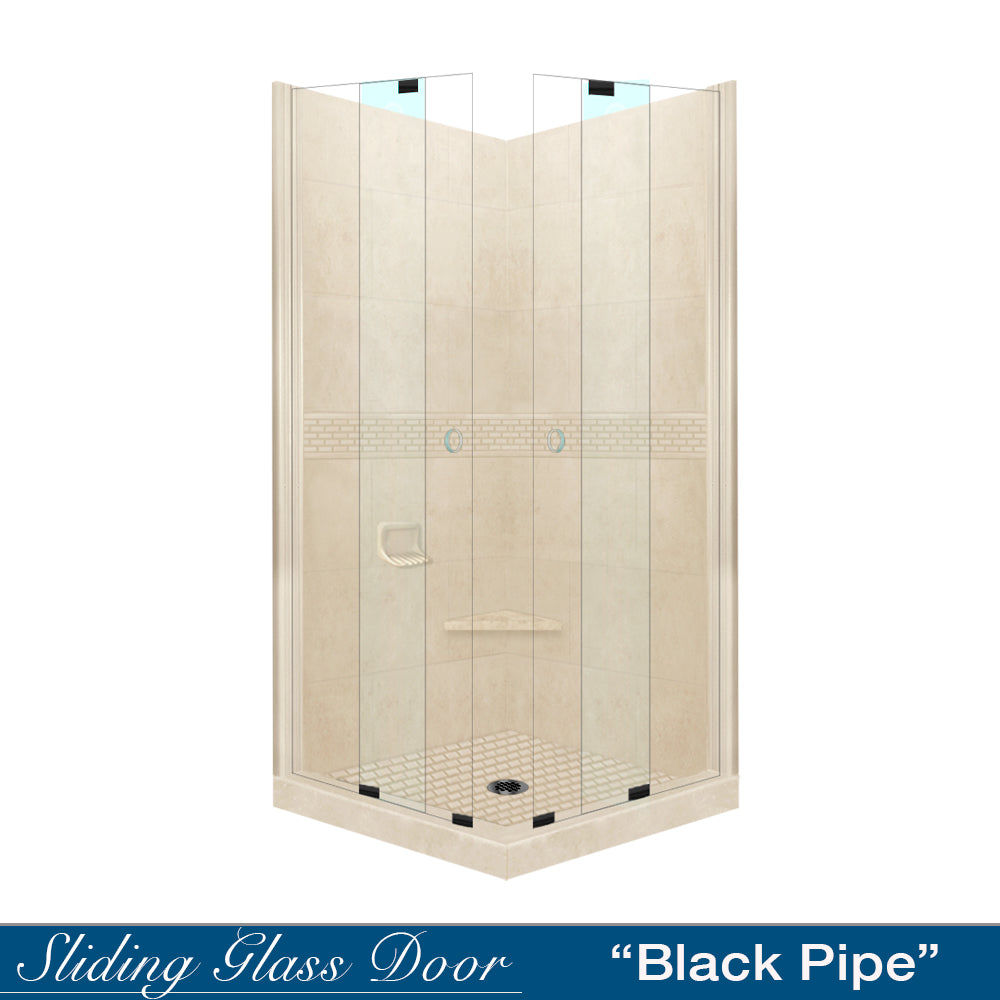 Corner Desert Sand Sistine Stone & Classic Stone Accent Shower
