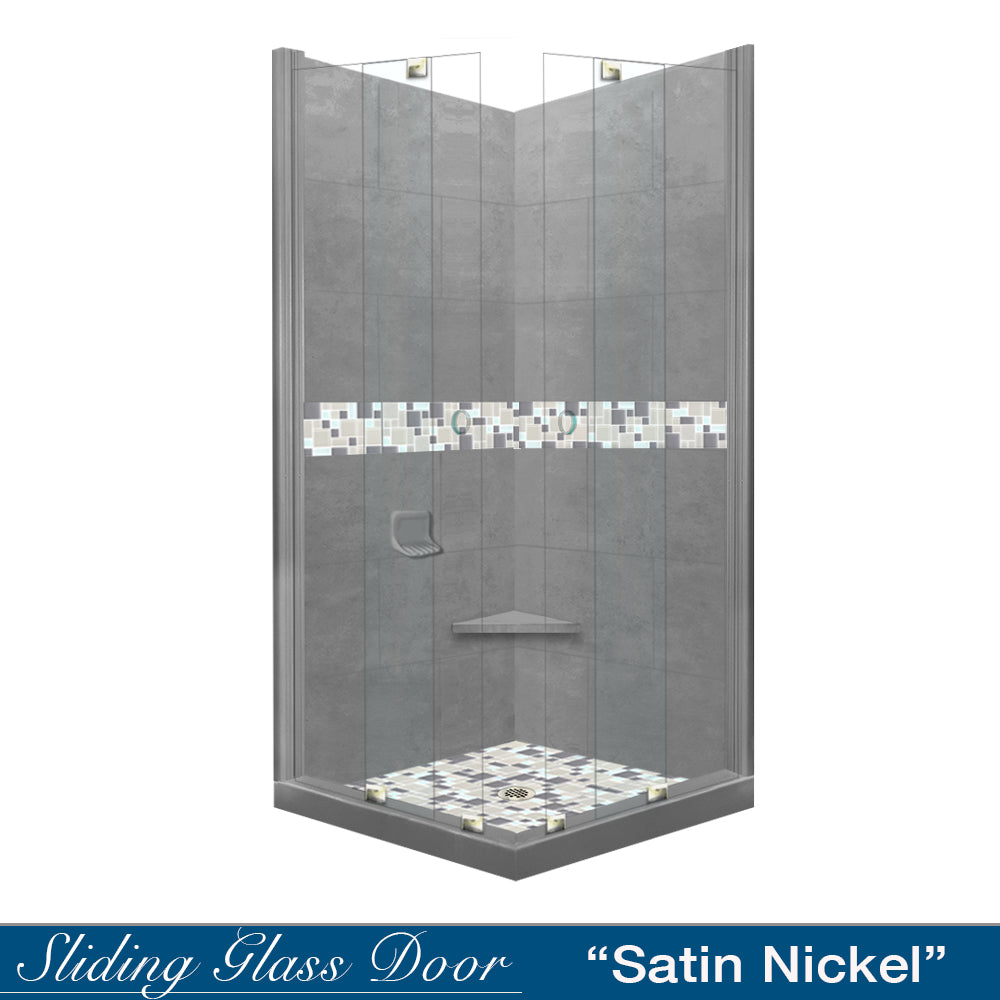 Corner Wet Cement Sistine Stone & Newport Mosaic Accent Shower Remodel Kit
