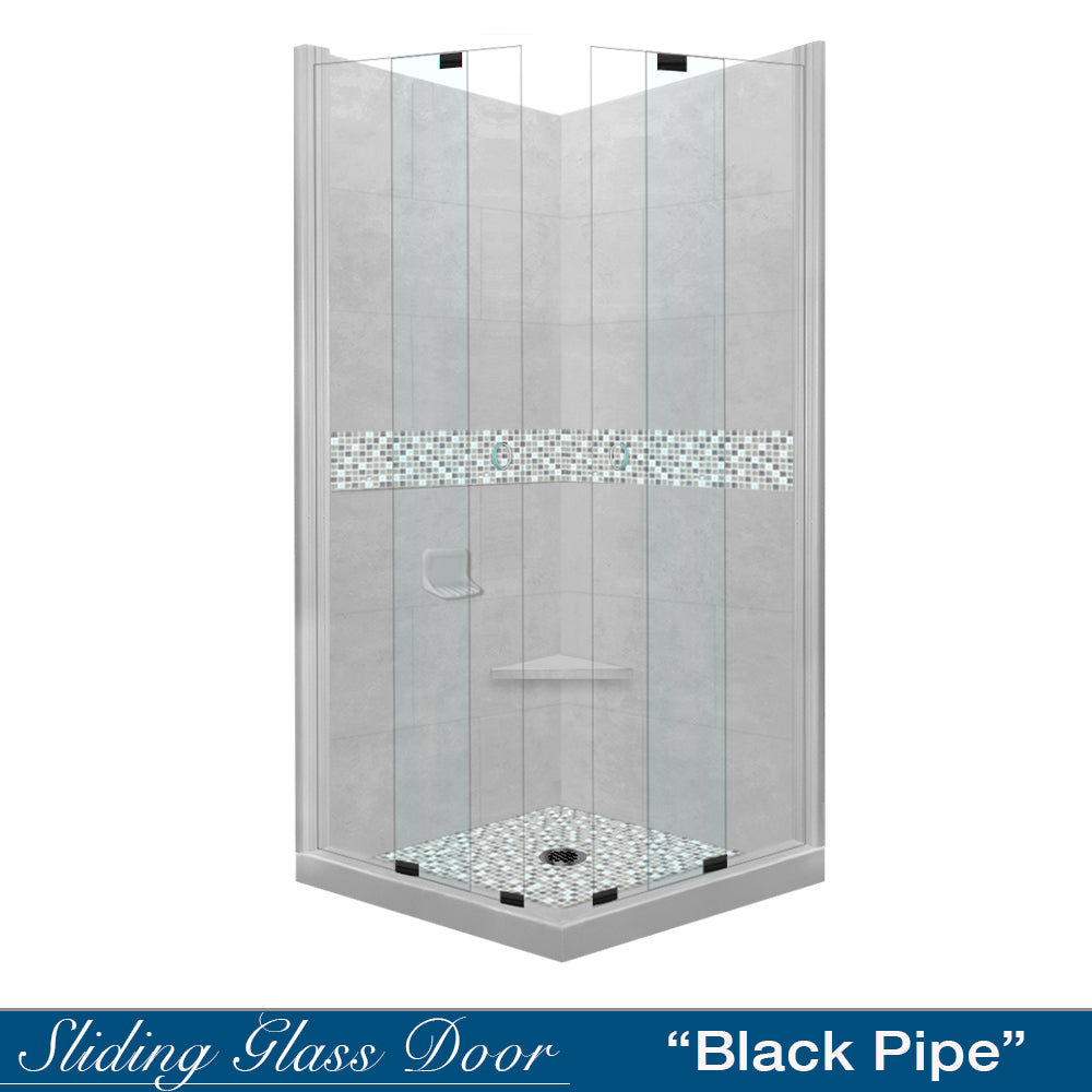 Corner Portland Cement Sistine Stone & Del Mar Mosaic Accent ("DIY Shower Remodel Kit")