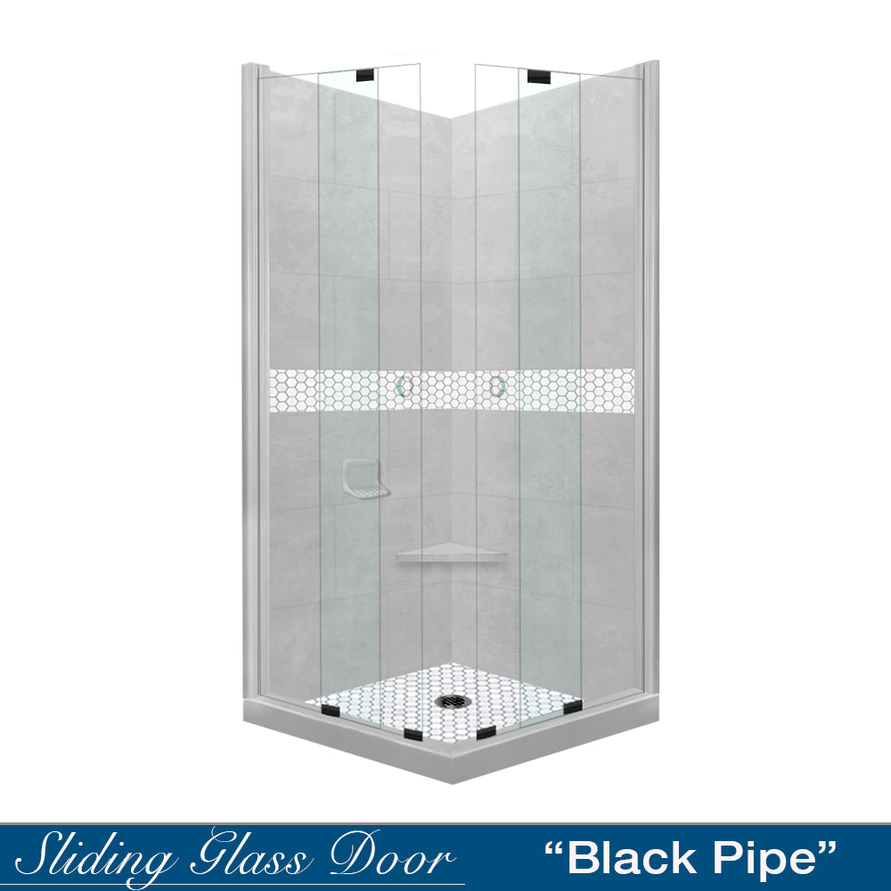 Corner Portland Cement Sistine Stone & Pearl Hex Mosaic Accent Shower Remodel Kit