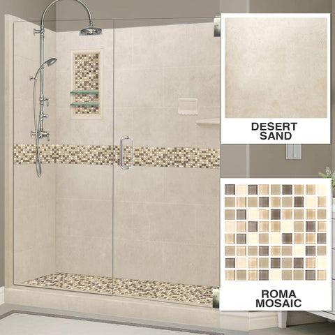 Roma Mosaic Desert Sand 60" Alcove Stone Shower Kit