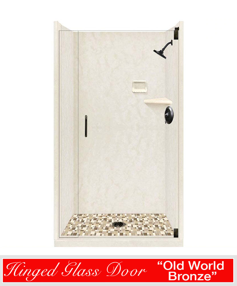 Clearance-42" X 36" Rafe Marble Tuscany Mosaic W/Glass Door Shower Kit