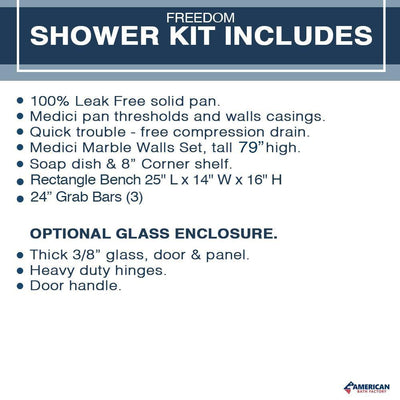 Freedom Rafe Marble Diamond Alcove Shower Enclosure Kit