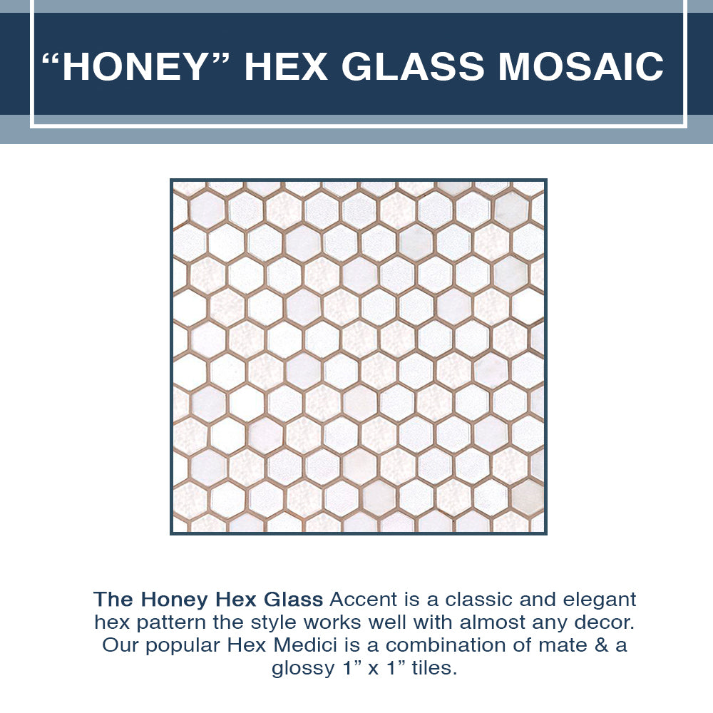 60" Alcove Rafe Medici Marble & Honey Hex Mosaic Accent ("DIY Shower Remodel Kit")