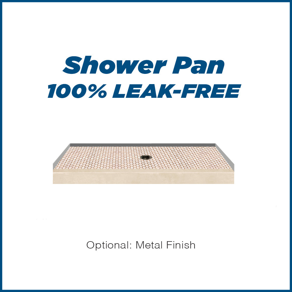 60" Alcove Brown Sugar Sistine Stone & Honey Hex Mosaic Accent ("DIY Shower Remodel Kit")