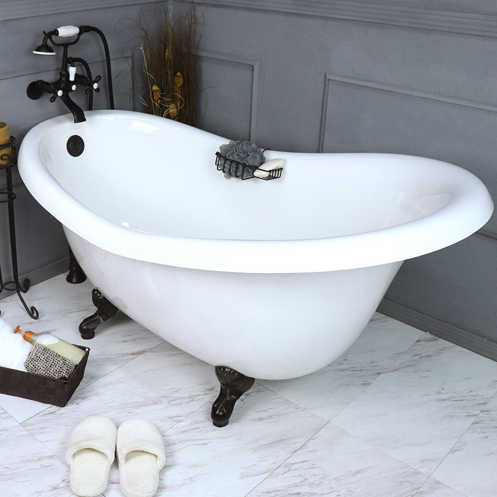 67 Inch Clawfoot Slipper Bathtub (Includes Faucet and Drain)