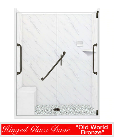 Clearance-Freedom 60" X 32" Carrara Del Mar Mosaic Alcove Shower Kit W/Glass Door