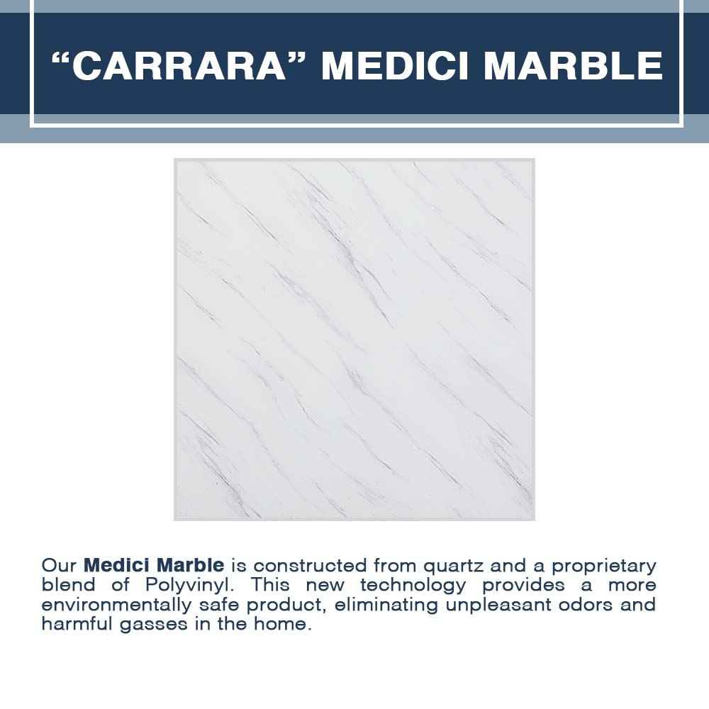 60" Alcove Carrara Medici Marble & Del Mar Mosaic Accent Shower Remodel Kit