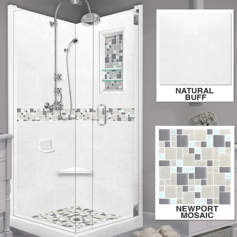 Newport Mosaic Natural Buff Corner Shower Kit