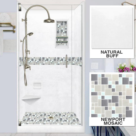 Newport Mosaic Natural Buff Small Alcove Shower Enclosure Kit