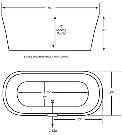 Modern tub 60" X 29" (Includes Faucet and Drain)