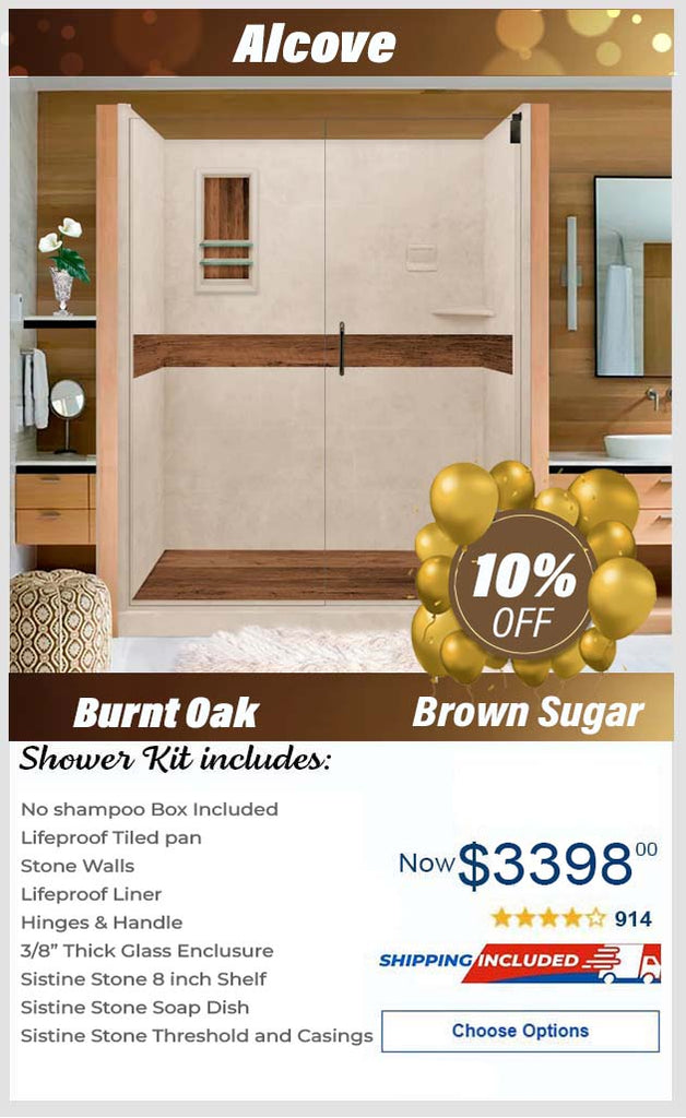 Lifeproof-Burnt Oak Brown Sugar  60" Alcove Stone Shower Kit