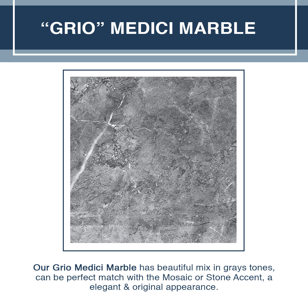60" Alcove Grio Medici Marble & Pebble Stone Accent ("DIY Shower Remodel Kit")