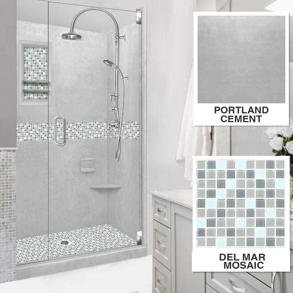 Del Mar Mosaic Portland Cement Small Alcove Shower Enclosure Kit