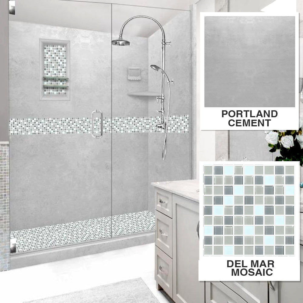 Del Mar Portland Cement 60" Alcove Stone Shower Enclosure Kit