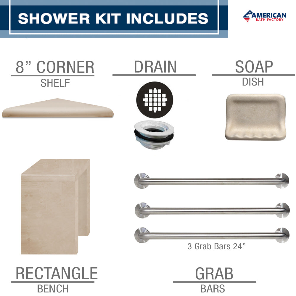 Freedom 60" Alcove Desert Sand Sistine Stone & Roma Mosaic Accent ("DIY Shower Remodel Kit")