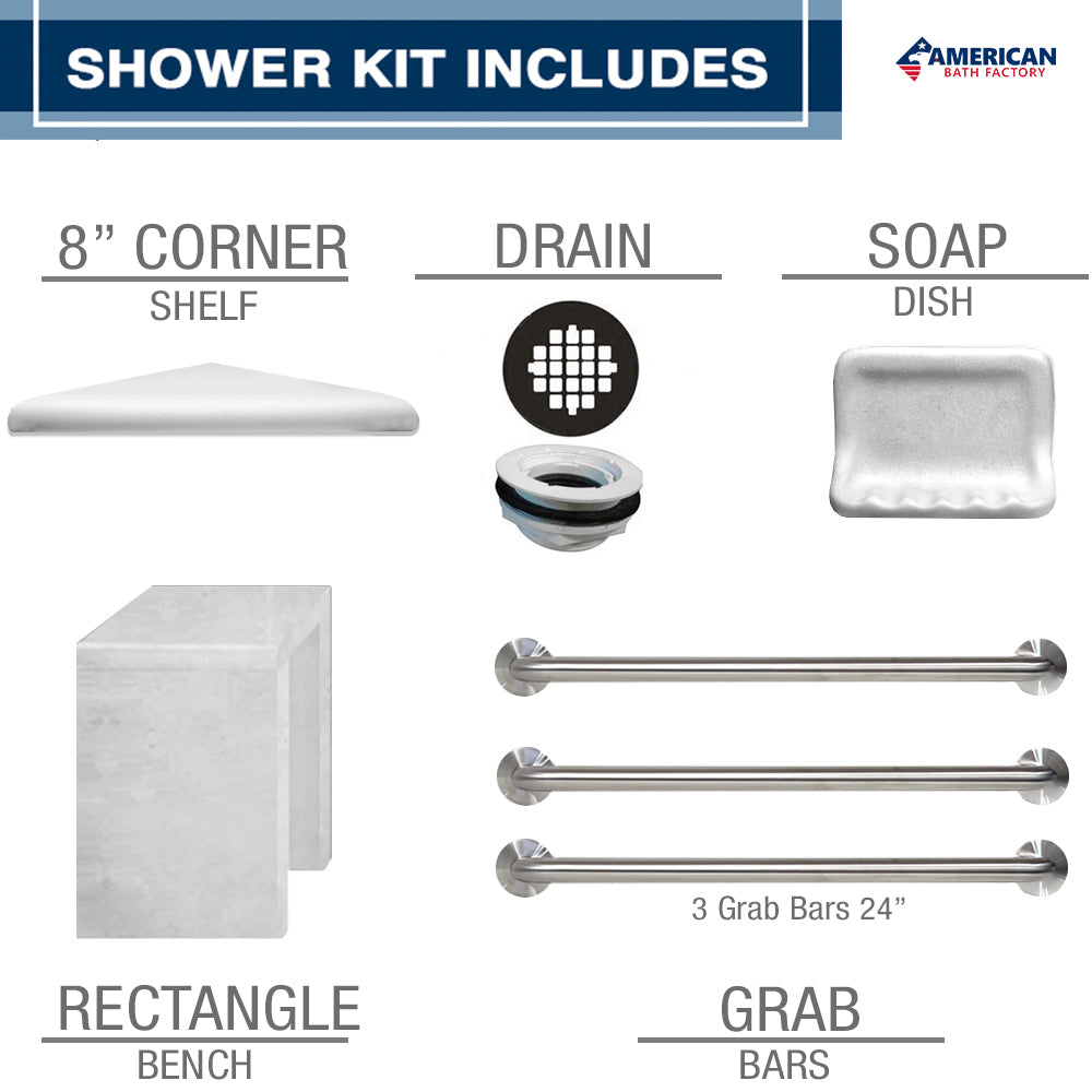 1st Best Seller Freedom 60" Alcove Natural Buff Sistine Stone & Del Mar Mosaic Accent ("DIY Shower Remodel Kit")