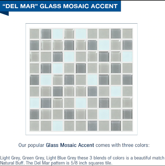 Grio Marble Del Mar Mosaic Alcove Shower Enclosure Kit