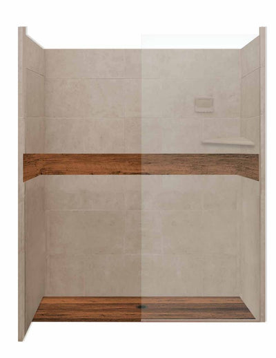 Burnt Oak Zero Thershold 60" Alcove LifeProof Flooring Wood Collection Shower Kits  Shower Kit - American Bath Factory