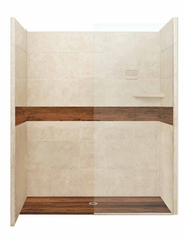 Burnt Oak Zero Thershold 60" Alcove LifeProof Flooring Wood Collection Shower Kits  Shower Kit - American Bath Factory
