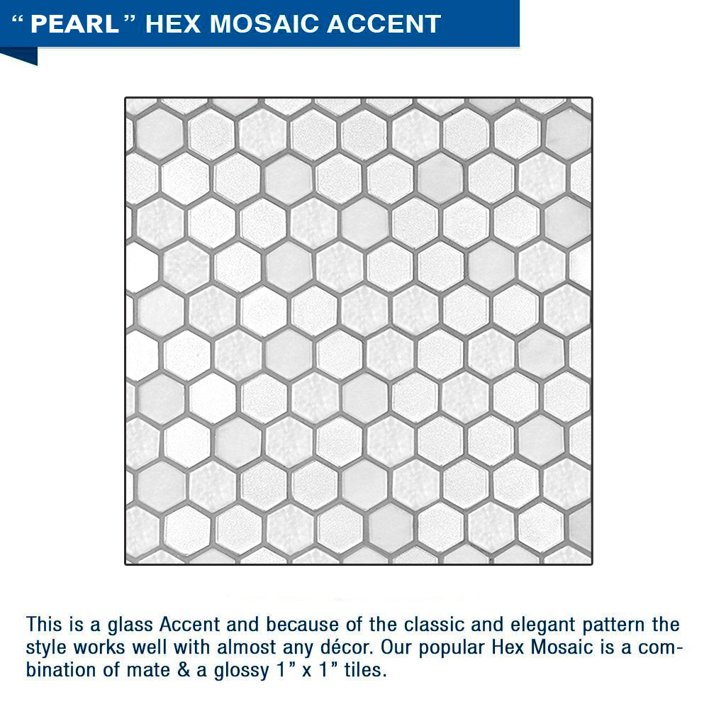 Freedom Pearl Hex Mosaic Natural Buff 60" Alcove Stone Shower Kit