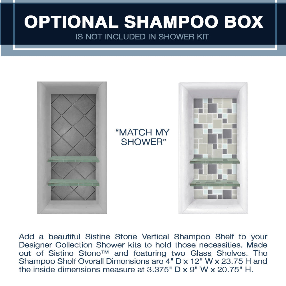 60" Alcove Wet Cement Sistine Stone & Pearl Hex Mosaic Accent ("DIY Shower Remodel Kit")