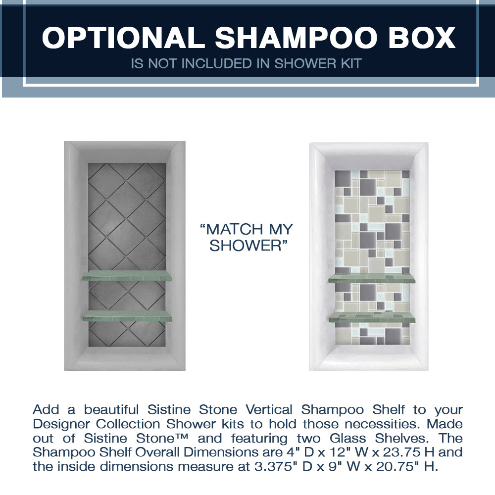 60" Alcove Carrara Medici Marble & Pearl Hex Mosaic Accent ("DIY Shower Remodel Kit")